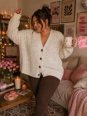 Old Navy Cream Shaker-Stitch Cardigan | Cozy Chunky Knit | XXL